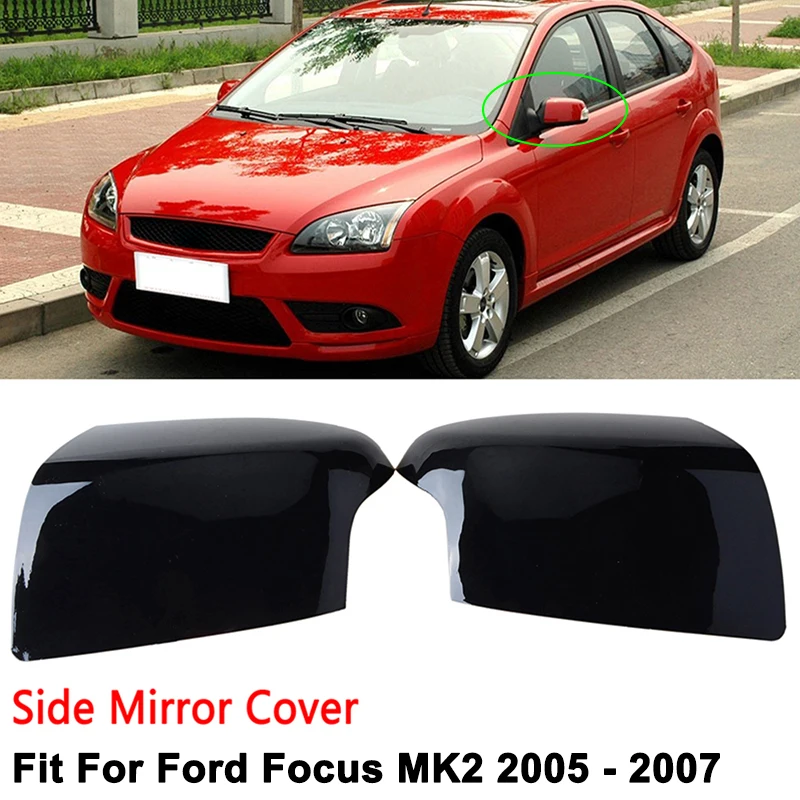 Kafiye dikiz aynası Kapağı Kanat Yan Ayna Kapakları Parlak Siyah Fit Ford Focus İçin MK2 2005-2007 Yedek Araba Aksesuarları