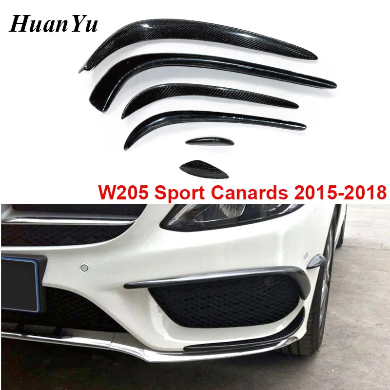 W205 Karbon Fiber Ön Tampon Flaps Splitter Mercedes-benz C Sınıfı Sport Edition AMG Paketi Kanallari 2015-2018 C180 C200