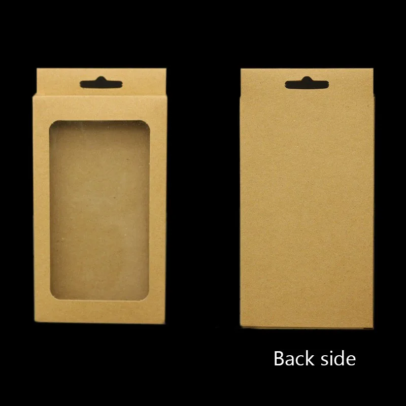 50 ADET Beyaz/Siyah kraft kağit kutu için pvc pencere ile cep telefonu kılıfı, evrensel perakende telefon kılıfı ambalaj kutusu asılı delikler