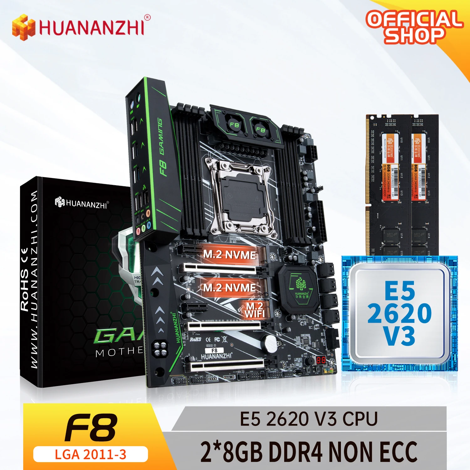HUANANZHI F8 LGA 2011-3 Anakart Intel XEON E5 2620 v3 ile 2 * 8G DDR4 ECC OLMAYAN bellek combo kiti seti NVME SATA USB