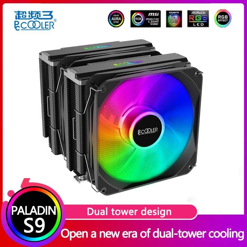 Pccooler PALADİN S9 Çift kule CPU Soğutucu 6 Heatpipe ısı emici OTOMATİK ARGB fan ıntel LGA 115X1200 1700 AMD AM4 Soğutma