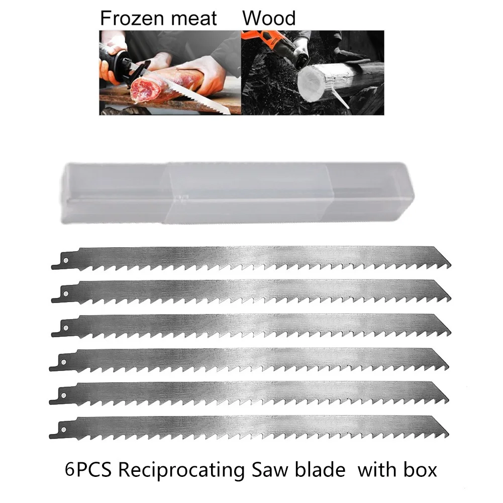 6 adet 300mm Pistonlu Testere Bıçağı Seti Kesme Et Buz Ahşap Metal Paslanmaz Çelik Et Kemik Buz Testere Kesici Testere Bıçağı