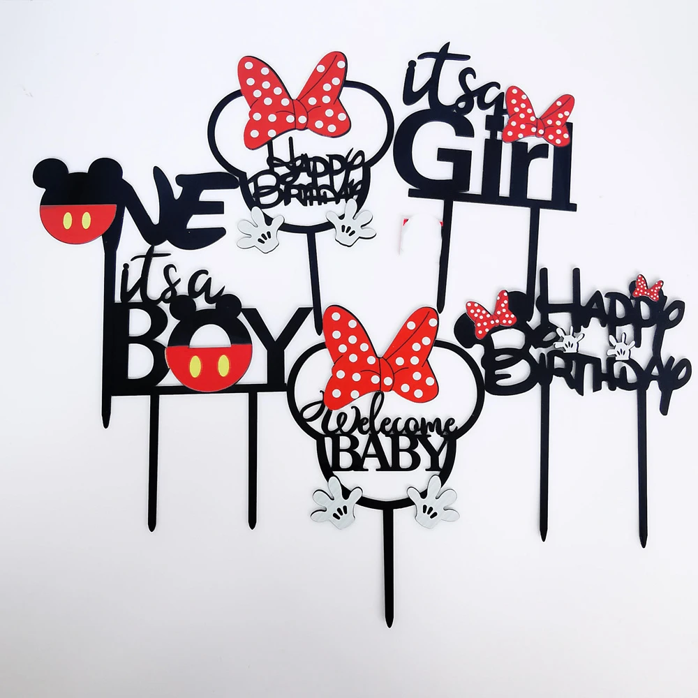 Yeni Kek Topper çocuk Doğum Günü Akrilik Erkek Kız Karikatür Sevimli Yay çocuk Doğum Günü Partisi Kek Dekorasyon Bebek Duş